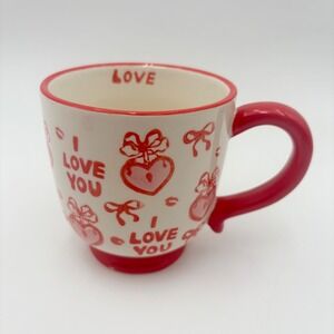 Potters Studio Valentine Heart‎ I Love You Mug Red Cream Ceramic Coffee Tea Cup